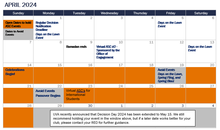 2024 ASC Planning calendar