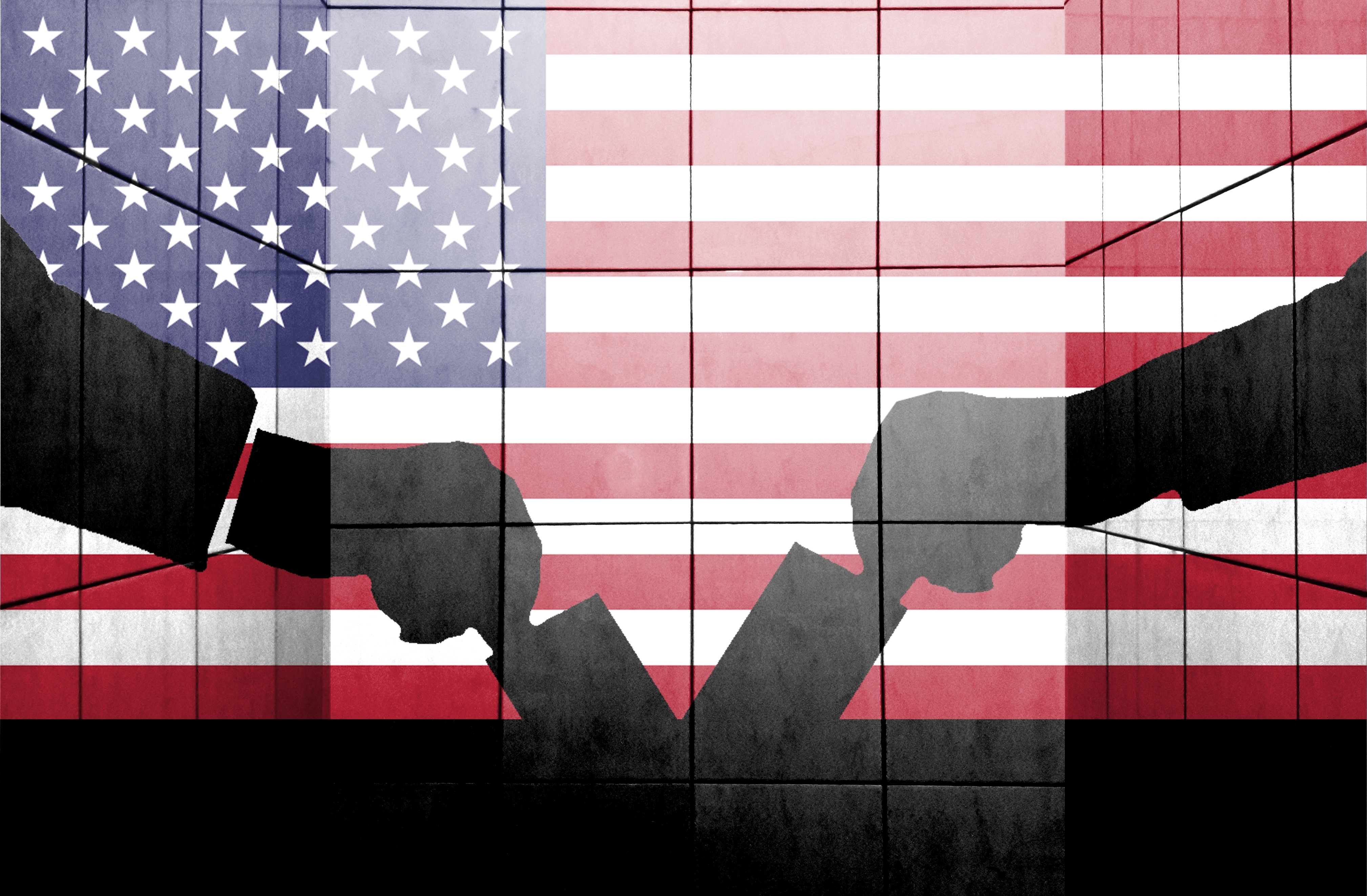 American flag and election vote silhouette