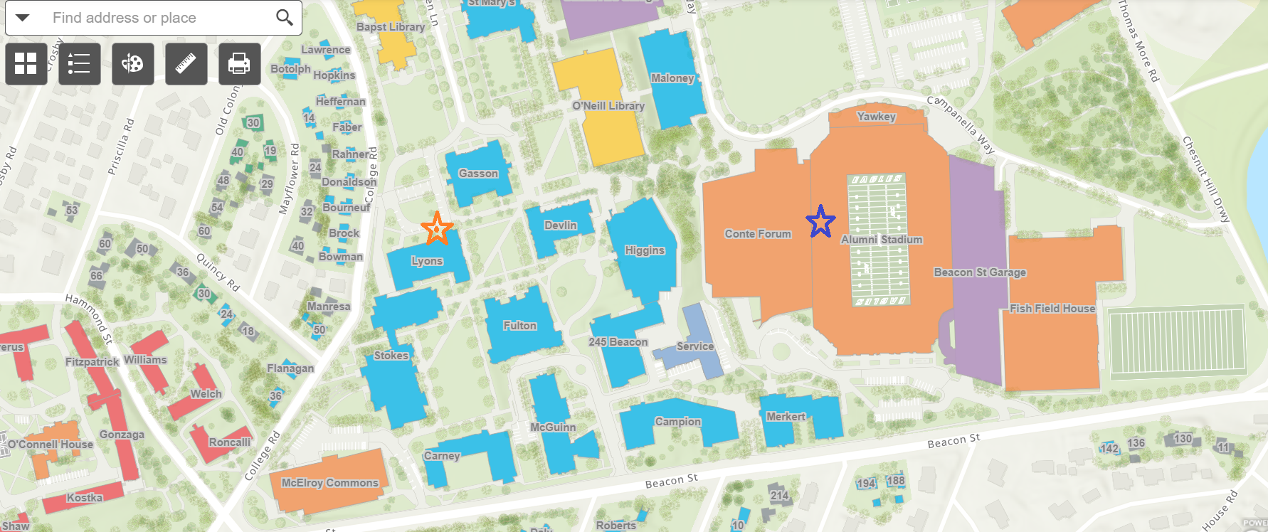 map of the Boston College tailgate location and Stadium