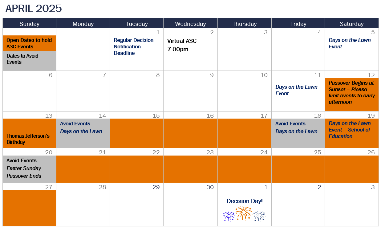 2025 ASC Planning calendar