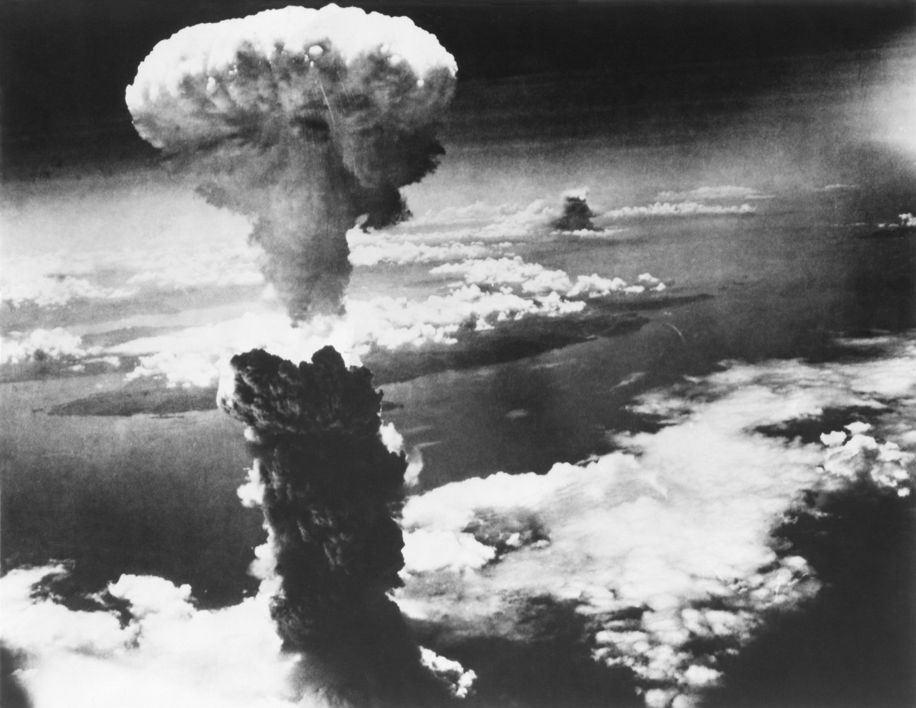 Mushroom Cloud of Atom Bomb exploded over Nagasaki, Japan, on August 9, 1945