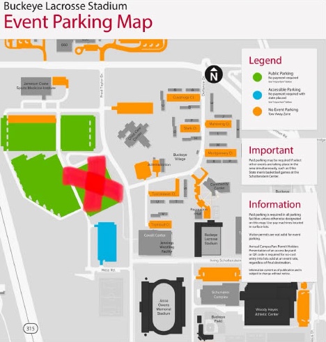 OSU tailgate map with x marking the spot to meet