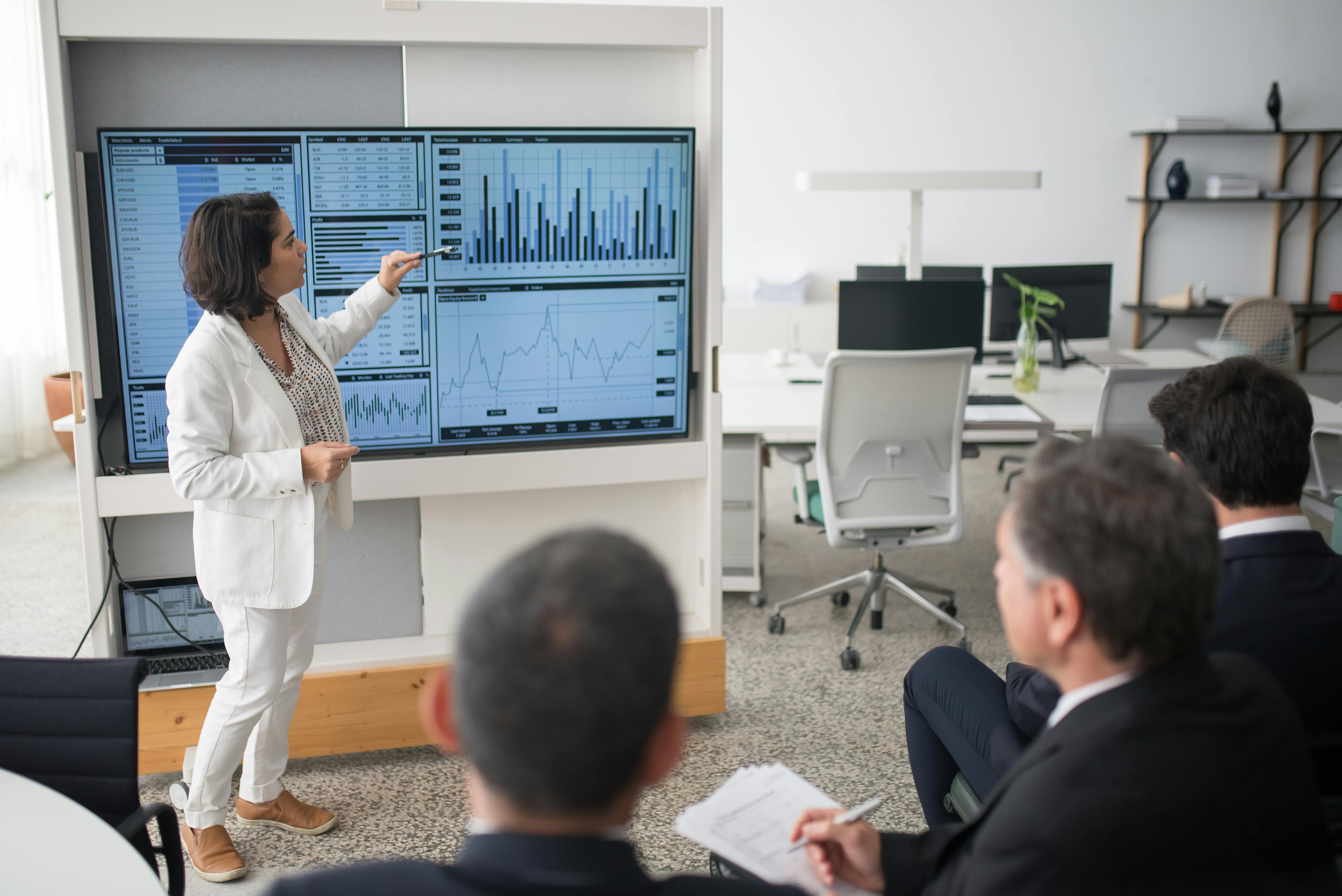 Woman presenting data to her colleagues