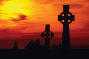 Ireland crosses during sunset
