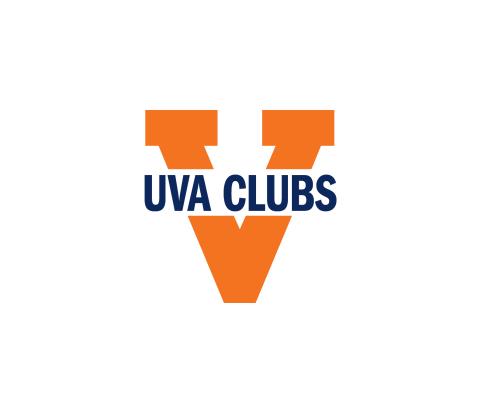 Orange Split V with UVA Clubs through the middle in blue text