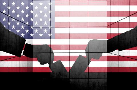 American flag and election vote silhouette