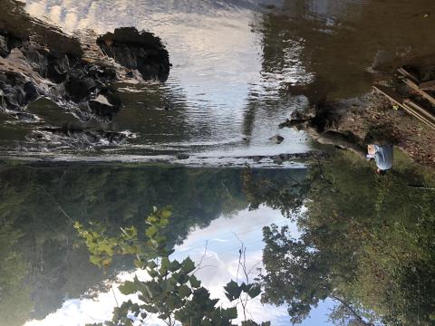 Man sits by a river