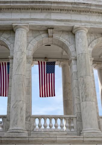 U.S. flag hanging in Amphitheater at Arlington National Cemetery